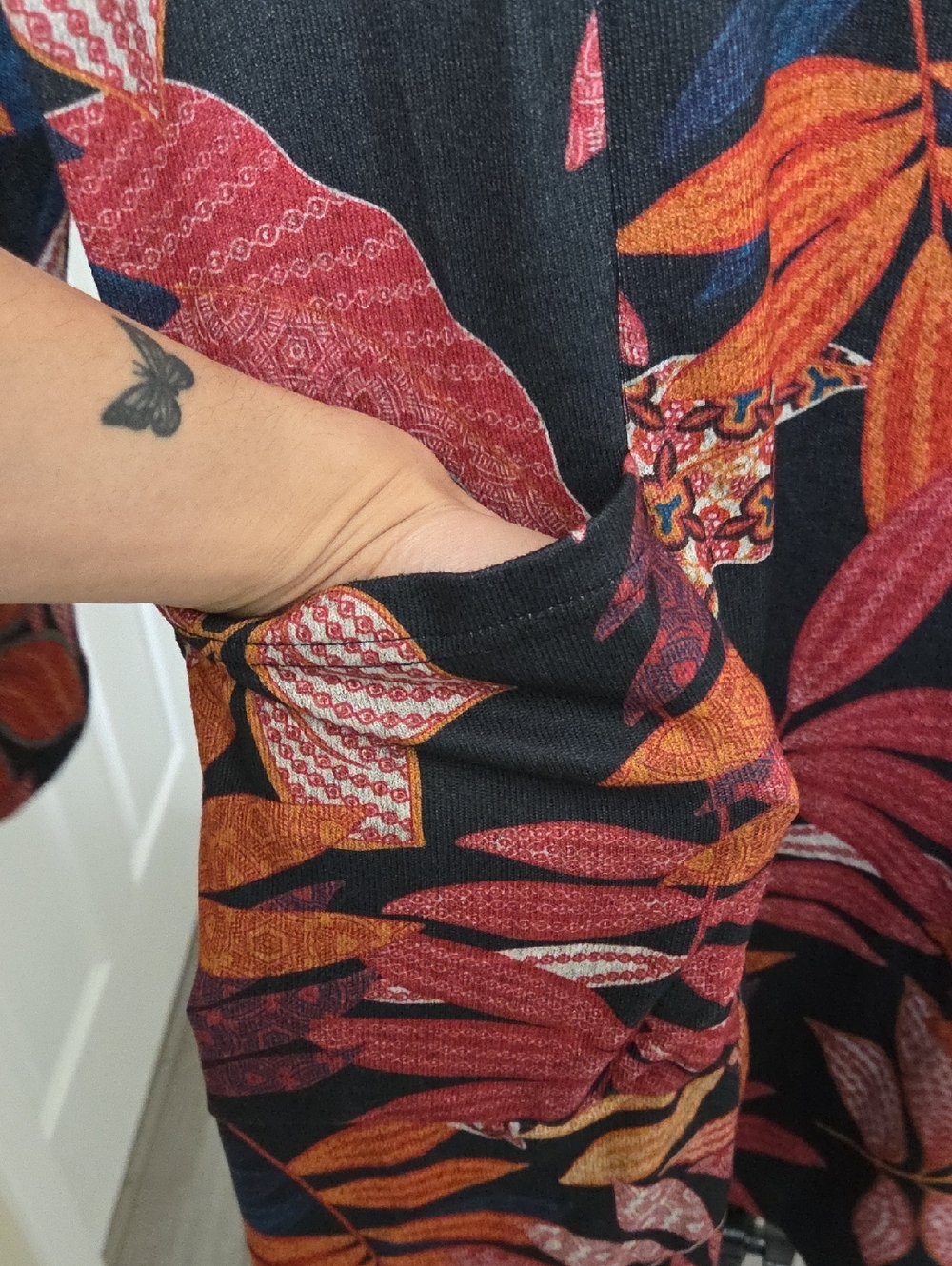 NWT Papillon Black Floral Leaf Tunic Dress | Rust Orange & Blue Botanical Print - Picture 7 of 10